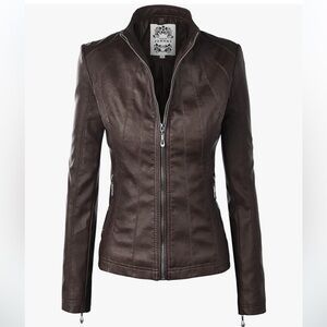 Vegan moto seamed moto jacket brown Sz large NWOT